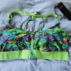 SHEFIT Green and Pink Swim Top with Adjustable Straps